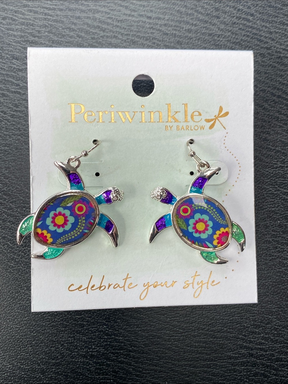 Periwinkle by Barlow Colorful Floral Sea Turtle Earrings - Blue/Purple/Green